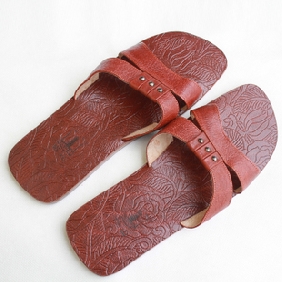 Women's Genuine Leather Brown Comfortable Home Slippers