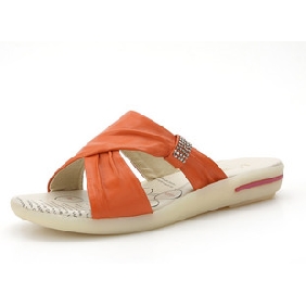 Women's Flat Comfortable Candy Color Genuine Leather Diamond Slippers