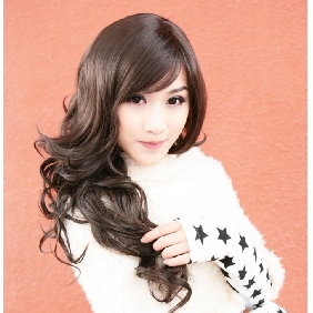 Women Western Style Coffee Maroon Inclined Bang Long Curly Full Lace Wigs