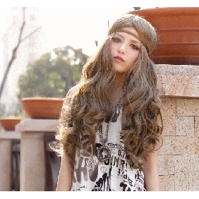 Women Western Style Long Curly Retro Halve Bang Full Lace Wigs