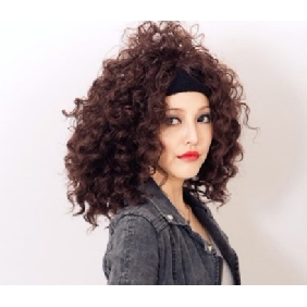 Women Dark Brown Long Fluffy No Bang Curly Full Lace Wigs