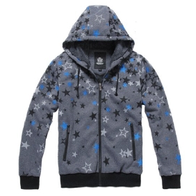 Men's Korean Plus Thick Velvet Warm Stars Printed Zipper Even Cap Jacket