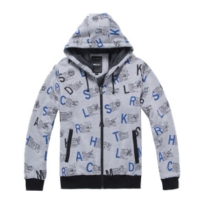 Men's Korean Thick Velvet Cotton Letters Printed Zipper Even Cap Jacket