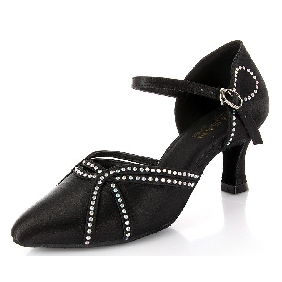 Women Black Rhinestone Latin Shoes