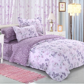 Purple Flower Cotton Twill Bedding Set