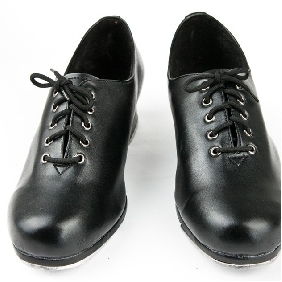 PU Leather Unisex Lace-up Black Tap Shoes