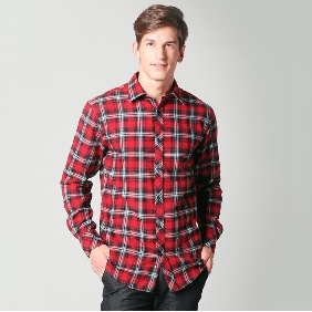 Men's Scottish Red and Black Checkered Cotton Fashion Long-sleeved Casual Shirts