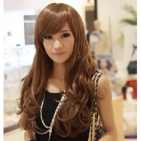 Ladies' Temperament Type Fluffy Long Curly Neat Bang Full Lace Wigs