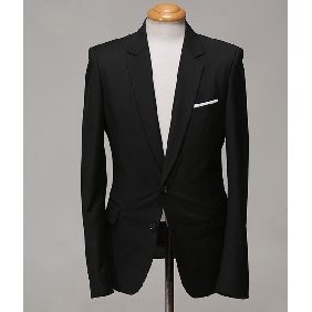 Men's Side Slits Black Classic Two Grain of Single Line Buckles Suits