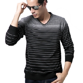 Men's New V-neck Long Sleeve Tops Wool T-shirt