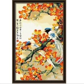 Kapok in Full Bloom Birds Cotton Canvas Hand-painted Digital Oil Painting