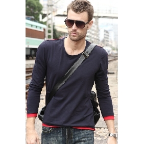 Men's New European Style O-neck Long Sleeve Cotton Tops T-shirt