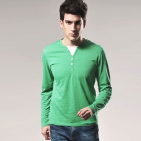 Men's Casual Fashion Slim V Neck Button Cotton Tops