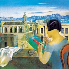 Woman Sit by the Window of Figueras Abstract on Canvas Painting Frameless Oil Painting