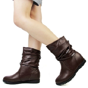 Women's Thick Plush PU Leather Height Increasing Ankle Shoes