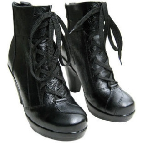 Women's First Layer of Leather High-heeled Side Zipper Lace-up Platform Ankle Boots