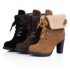 Women's High-heeled Lace-up Slim PU Belt Buckle Ankle Boots