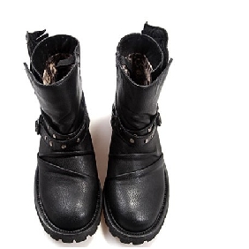 PU Belt Buckle Flat European Style Wings Rivet Ankle Boots
