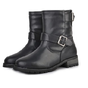 Women's PU Leather European Style Belt Buckle Ankle Boots