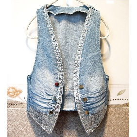 Korean Fashion Light Blue Sequins Summer Waistcoats Denim Slim Female Vest