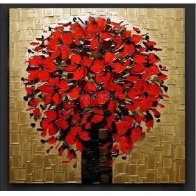Red Flower Abstract on Canvas Painting Frameless Mural