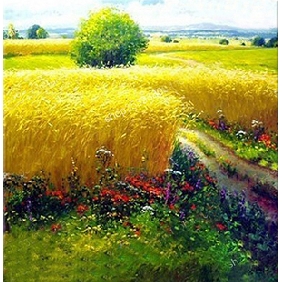 Framed Wheat Garden Restaurant Landscape Oil Painting