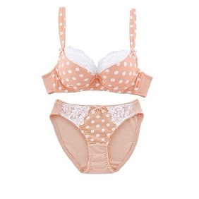 Dot Lace Steel Ring Thin Mold Cup Anti-slip Bras Set