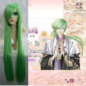 COS Kotiya Sanae ABENOYASUAKI Golden-green Extra Long Straight Ccosplay Wigs