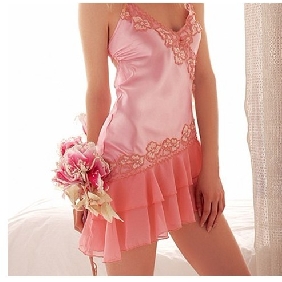 Women's Silk Spaghetti Straps V-neck Embroidery Sexy Underwear Skirt
