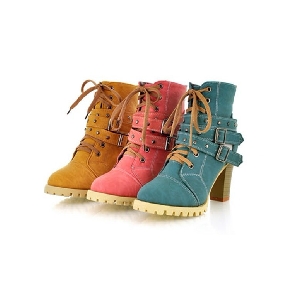 Retro Sawtooth Platform Ankle Boots Lace Up Western Style Boots for Women