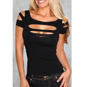 Round Neck Hole Black European Style Clubwear Tops