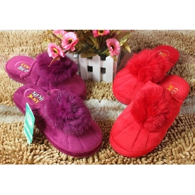 Women's Household Wedges Cotton Slippers Rabbit Fur Slippers