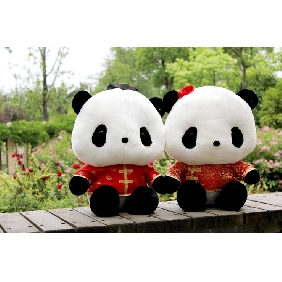 Wedding Present Plush Couple Dolls Giant Panda Dolls In Tang Suit