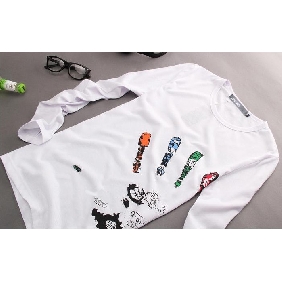 Men's Top Wear Korean Style Fingers Printed Long Sleeved Round-neck T-shirt