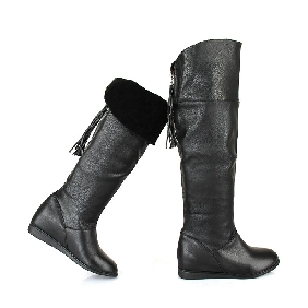 Women's Leather Tassel Zipper Flat Knee High Boots