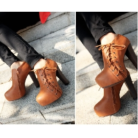 Women's Fashion Platform Lace Up Round Head Winter Ankle Boots