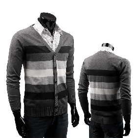 Fashion Korean Style Clothing Men's Stripe Cotton Slim Fit Sweaters