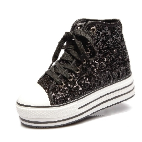 Sequins Leisure Lace Up High Increased Platform Shoes