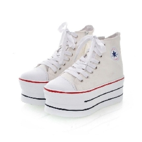 Women's White Blue Flat Fashion Canvas Platform Shoes Baba Shoe