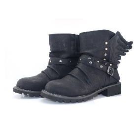Women's Europe America Bind Belt Rivets Wings Ankle Boots