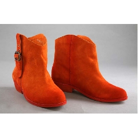 Women's Summer Orange Leather Flat Strap Ankle Boots
