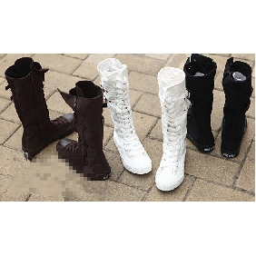 Women's Zipper Pure Color Canvas Leisure Knee High Boots