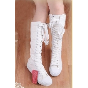 white knee high canvas boots