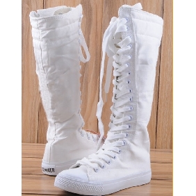 Women's White Leasure Canvas Knee High Boots