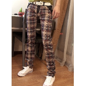 Men's Winter Scotland Plaid Cloth Jeans Slim Fit Long Trousers