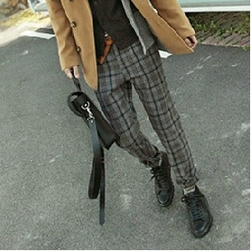 Men's British Style Plaid Slim Fit Leisure Trousers Pants