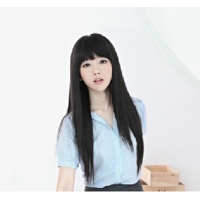 Girl Popular Fashion Cute Black Neat Bang Long Straight Hair Wig Full Lace Wigs