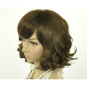 Girl Cute Inclined Bang Curl Style Short Hair Full Lace Wigs