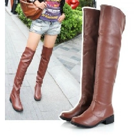 Women's Fashion Low Heel Spring Brown Knee High Boots