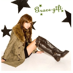 Women's Winter Sexy Buckle Brown Knee High Boots